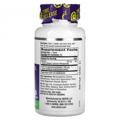 Natrol, 5-HTP, медленное высвобождение, максимальная сила, 200 мг, 30 таблеток Natrol, 5-HTP, медленное высвобождение, максимальная сила, 200 мг, 30 таблеток